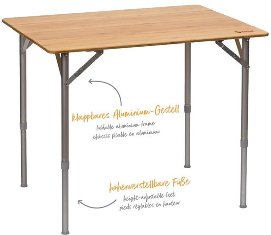 Inklapbare Campingtafel van Bamboe - Verstelbare Hoogte 80 x 60 cm - Ideaal voor Tuin en Balkon — afbeelding 2