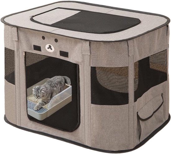 Opvouwbaar huisdierhek - Draagbaar katten- en hondenhek - Verwijderbare tent met rits voor huisdieren - Hondenkooi voor binnen en buiten, reizen en kamperen - Geweldig voor puppy's, kittens en pasgeborenen-70*55*45cm-Grijs