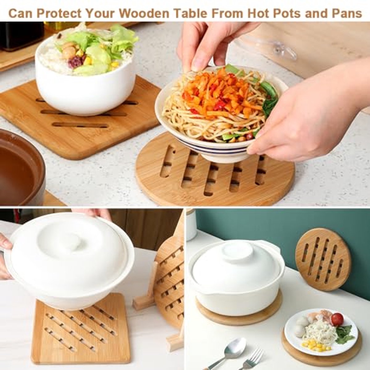 Set van 4 Bamboe Onderzetters - Hittebestendig & Antislip voor Keuken en Eettafel