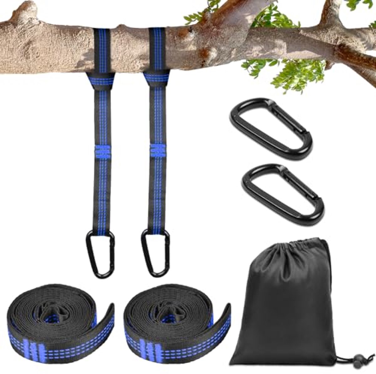 Hangmatbevestiging Set - 2-delige Set met 2 m Touw, 2 Karabijnhaken en Opbergtas voor Buiten Gebruik