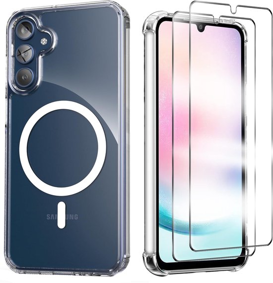 Coque + Glas pour Samsung Galaxy S25 FE - Transparente - Coque arrière magnétique antichoc Casemania avec 2 protections d'écran en Verres trempé - Compatible MagSafe - Protection Extra résistante contre les chutes et les impacts
