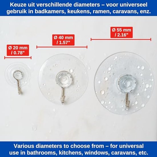 PARENCE.- Set van 12 wandhaken met zuignap (3,5 cm diameter) - duurzame, herbruikbare en gereedschapsloze accessoire voor keuken, badkamer, auto - opberghaken, 12 stuks