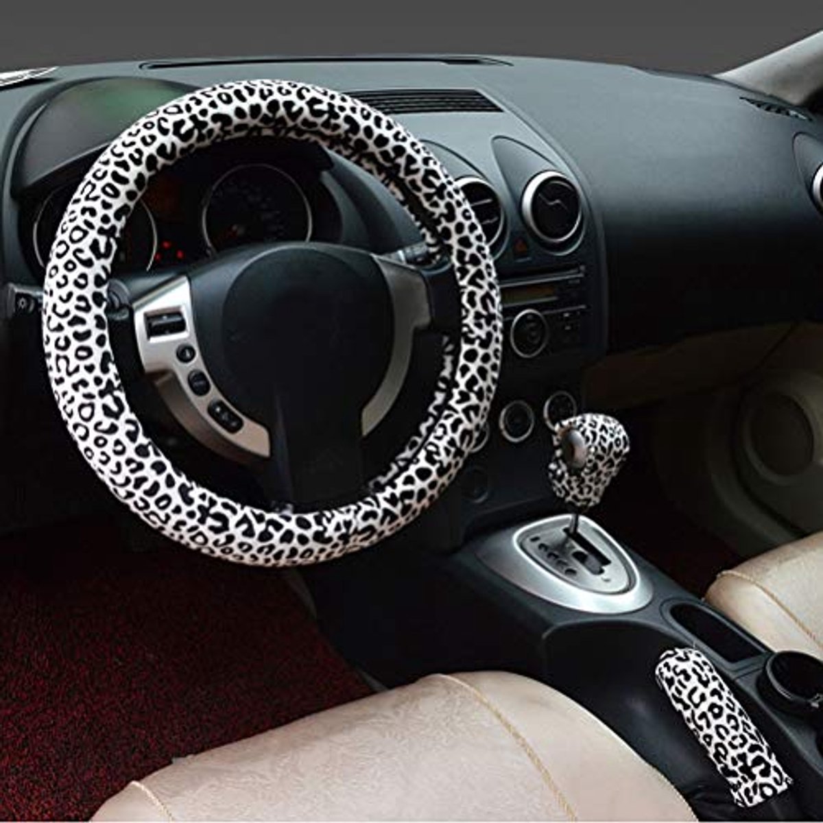 Image of 3-in-1 Zachte Auto Stuurhoes met Handremgreep en Versnellingspook Kraag - Warme Pluche Winteraccessoires