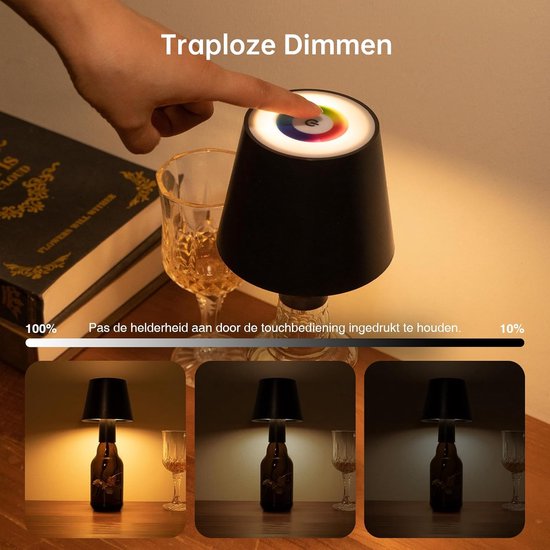 Sander Shop Draadloze LED Flessenlamp 5200mAh RGB Fles Licht met Touch Control, Traploos Dimbaar, IP54 - Draagbare Lampenkap Fles voor Binnen/Buiten Woonkamer, Restaurant, Bar van Merkloos — afbeelding 3