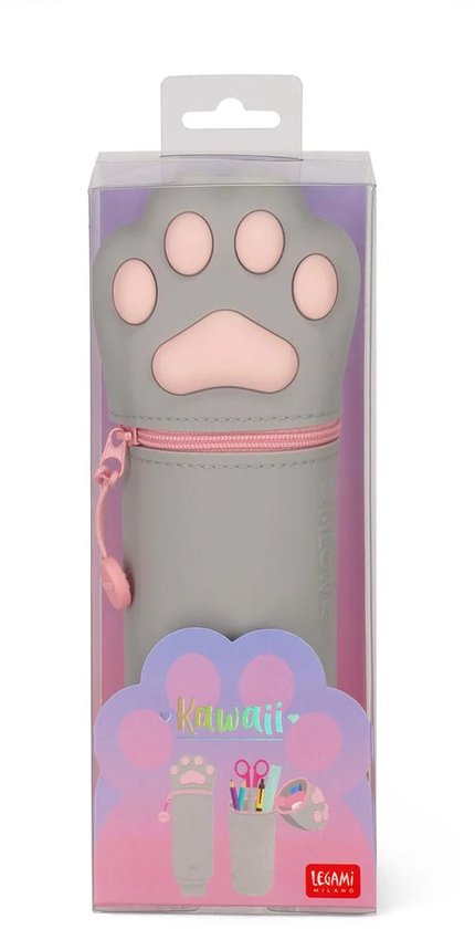 LEGAMI - 2-in-1 etui van zachte siliconen – Kawaii, penhouder, siliconen ritssluiting, pennenzak, potloden, markers, H 18,5 cm, kitty