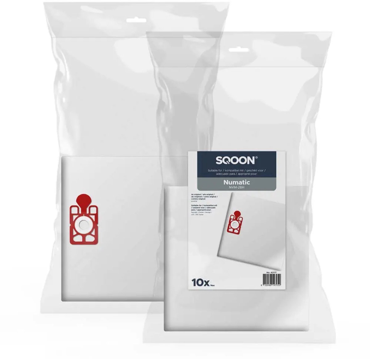 SQOON Stofzuigerzakken geschikt voor Numatic 2BH 320/390 - Gelijk aan model: 604016 - High Filtration voor optimale stofopname - 10 Stuks