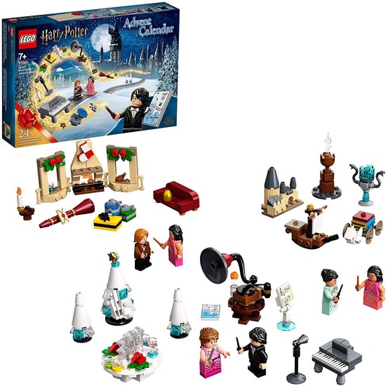 Calendrier de l'Avent LEGO Harry Potter avec 24 surprises, y compris des figurines et des scènes à construire.