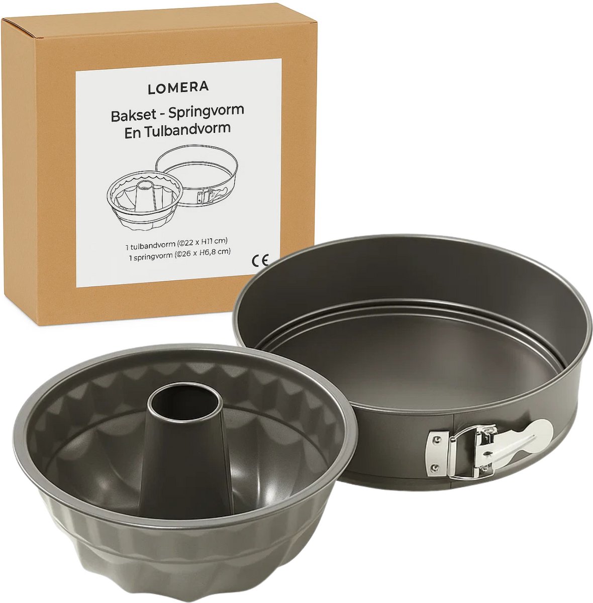 Lomera Bakvorm Set - Springvorm En Tulbandvorm - Koolstofstaal Materiaal - Non-Stick Coating - Krasvast - Chocolade Kleur - Taupe Kleur - Cakevorm - Taartvorm - Quichevorm - Tulbandvorm - Springvorm – foto 5
