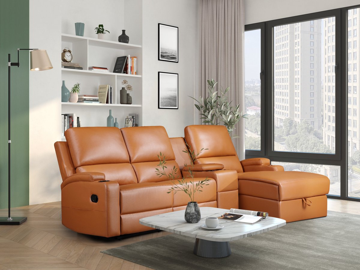 Notio Living DALLAS - Hoekbank 3 zits met opbergruimte in PU cognac kleurig (102 x 239 x 155 cm) Bruin