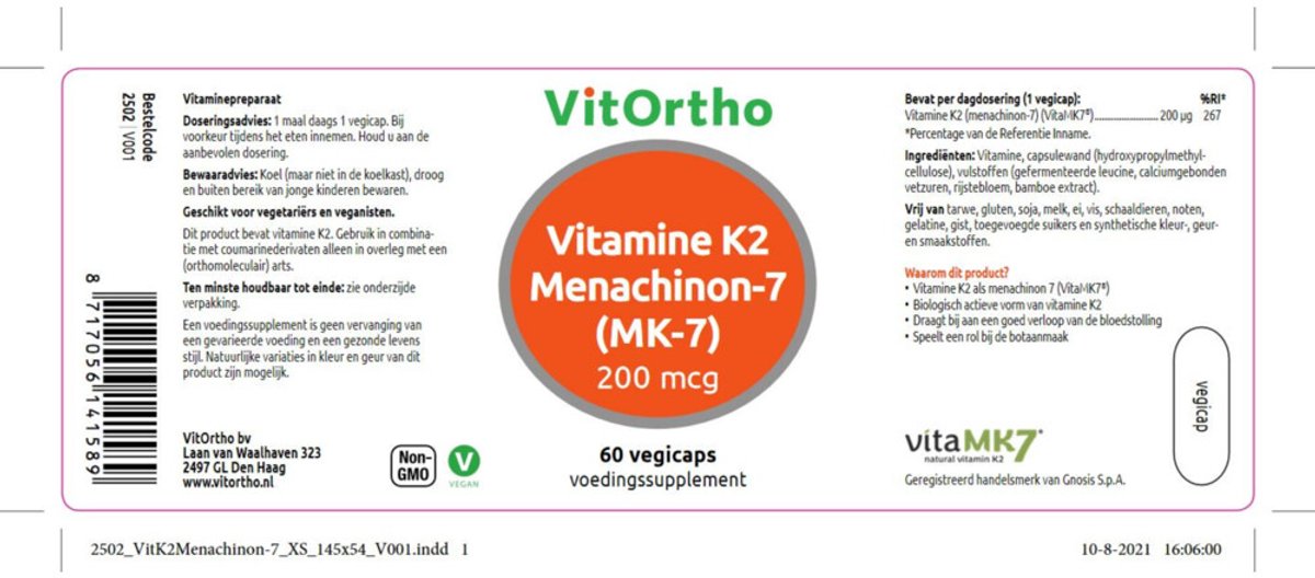 Vitortho - Vitamine K2 Menachinon 7 - 2 x 60 vegacapsules - Voordeelverpakking
