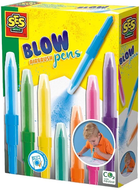 SES Creative - Blow airbrush pens - 7 stuks - blaasstift - blaaspen - goed uitwasbaar – kleuren en tekenen