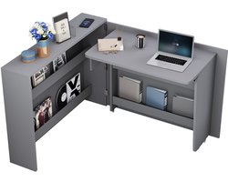 Merax Inklapbaar Bureau en Dressoir – 2-in-1 Kast met Wielen en Draadloos Oplaadfunctie – Grijs