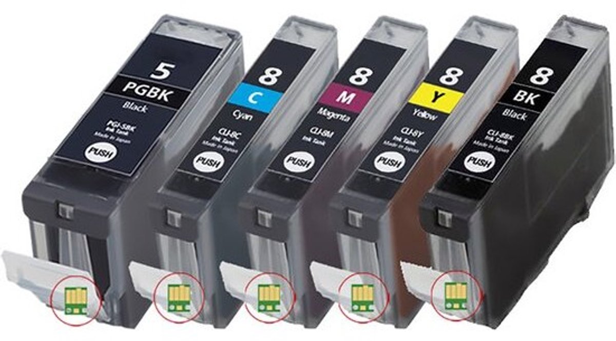 CLI-8 Zwart + Alle Kleuren - Huismerk inktcartridge compatible met Canon PIXMA IP 3300 / Canon PIXMA IP 3500 / Canon PIXMA IP 4200 / Canon PIXMA IP 4300 / Canon PIXMA IP 4500 / Canon PIXMA IP 5200 / Canon PIXMA IP 5200 R / Canon PIXMA IP 5300