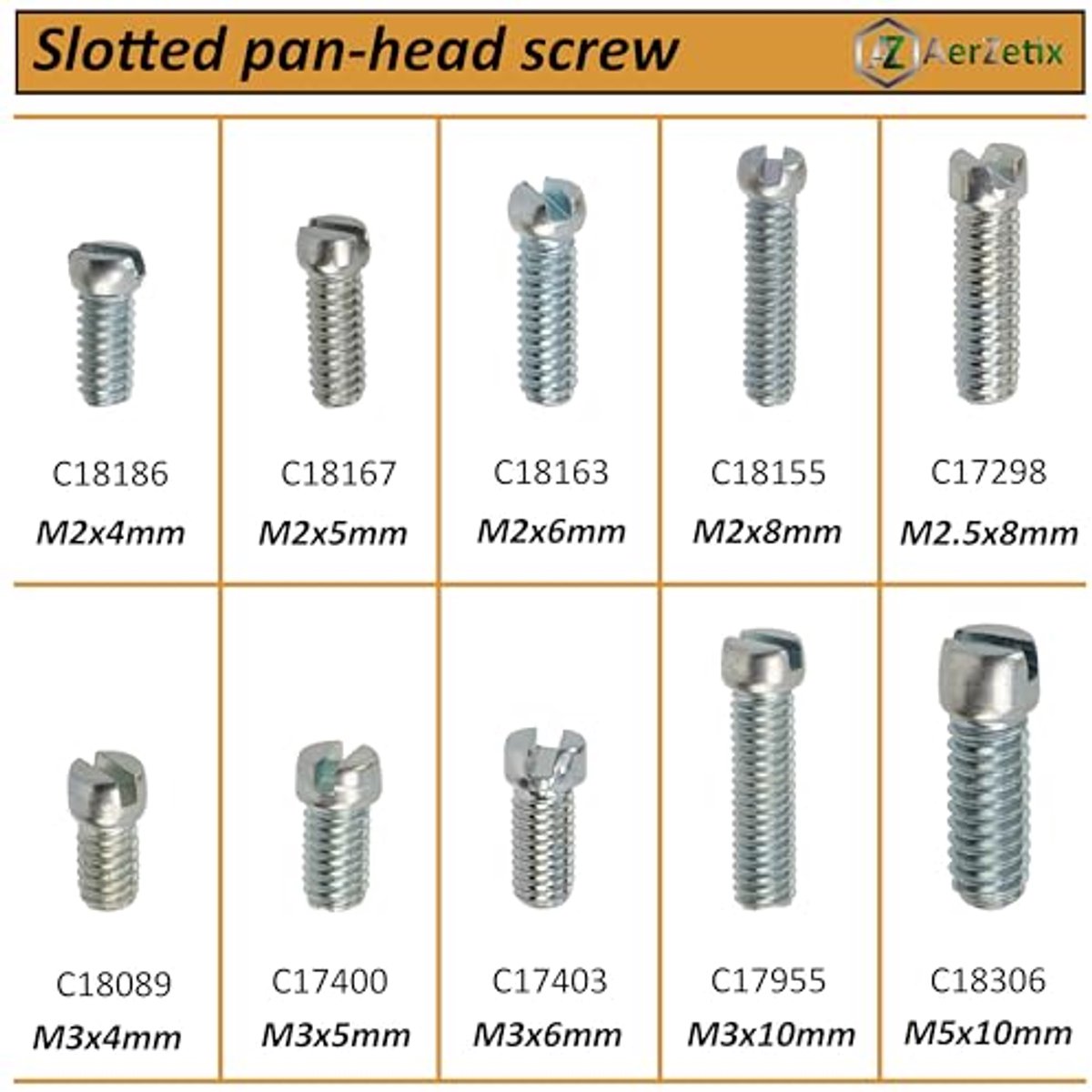 NV17403 - Set van 10 cilinderschroeven M3 x 6 mm met SL sleuf - staal - zilver