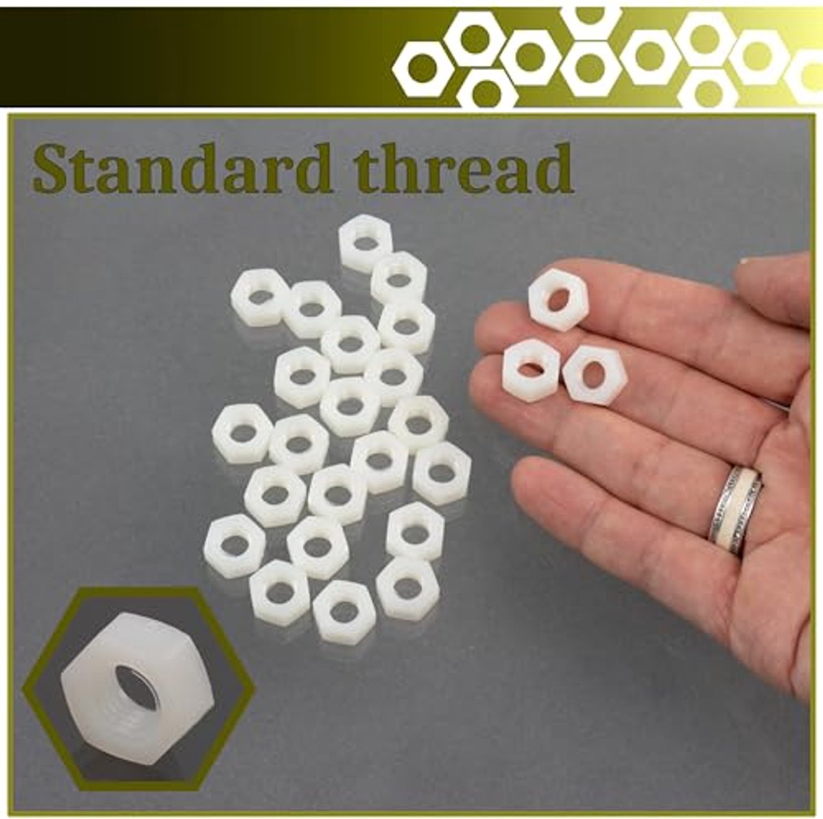 Set van 25 hex moeren M8x1.25mm - polyamide - kleur wit - veelzijdig voor hobbyprojecten
