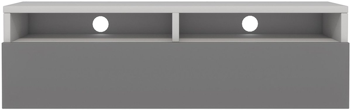 Selsey Rednaw – TV-meubel met lade, mat wit / hoogglans grijs met LED, 100 cm Wit / Grijs