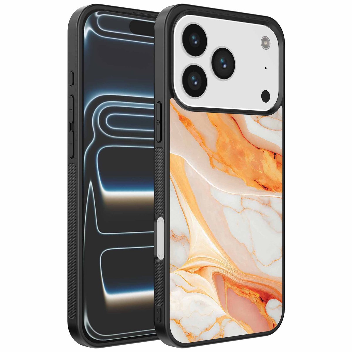 Geschikt voor iPhone 17 Pro Telefoonhoesje met marmer opdruk - TPU backcover case marble design - Oranje - Smartphonica geschikt voor iPhone 17 Pro