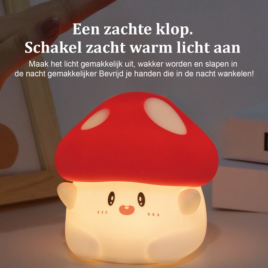 QTTVBTNA - Paddenstoel Nachtlampje - Zachte Siliconen - Oplaadbaar & Dimbare Kinderkamer Verlichting met Timer - Cadeau voor Baby & Kinderen (Sinterklaas, Kerst, Verjaardag) - Warm licht van Merkloos — afbeelding 2