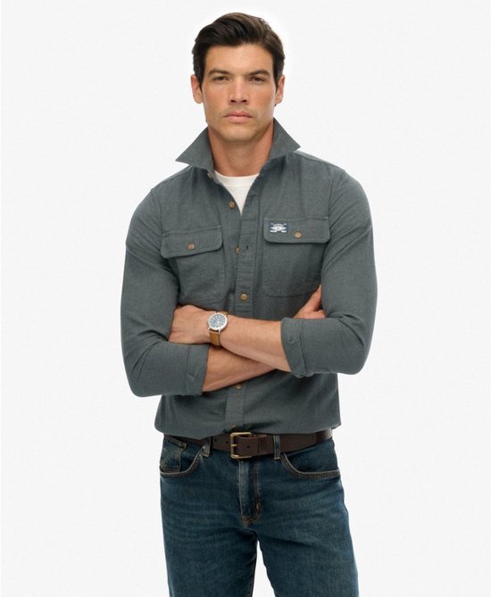 Foto: Superdry flanellen werkoverhemd grijsgroen