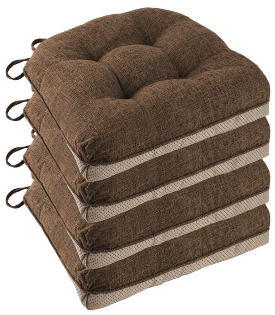 Antislip Stoelkussens voor Eetkamerstoelen - Set van 4, Comfortabel en Ademend, Koffiebruin, 45,7 x 45,7 x 7,6 cm