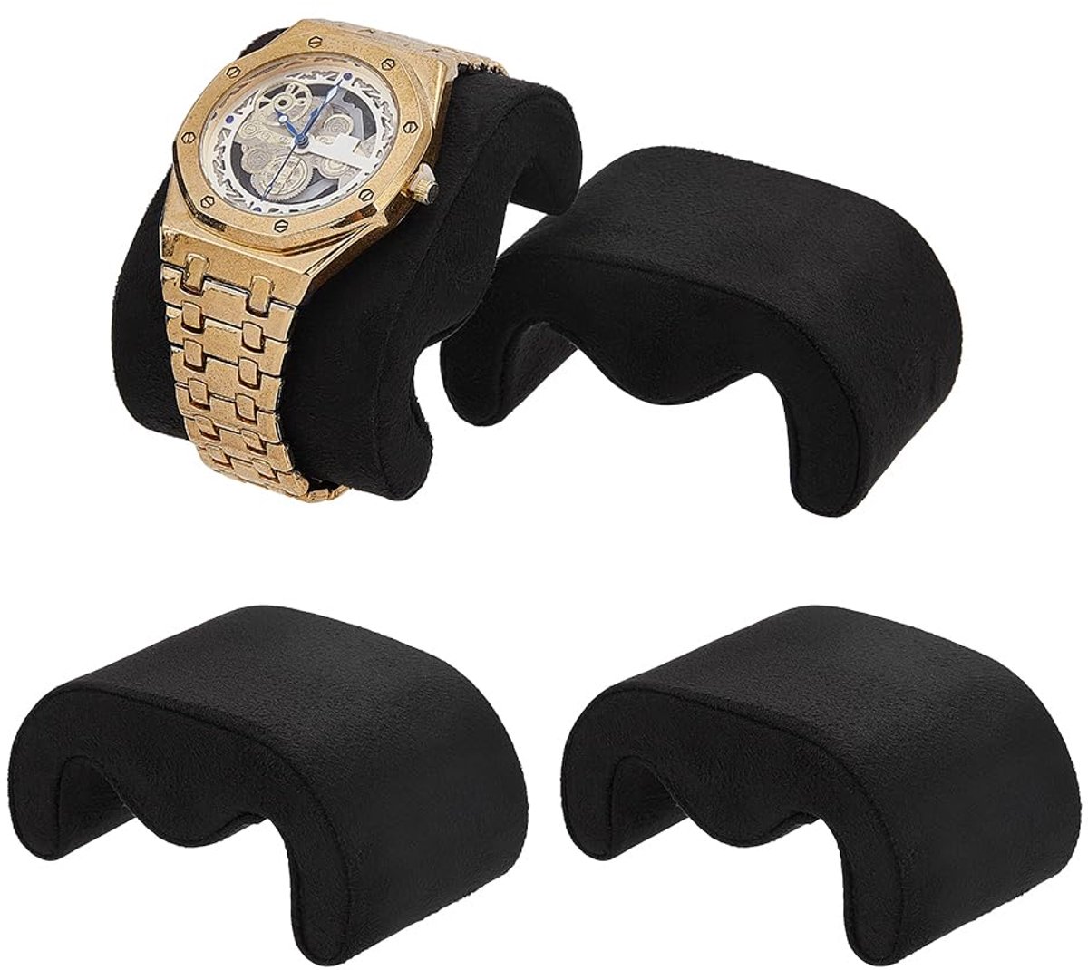 4Pcs M Vormige Horloge Display Kussen Zwarte Kleur Horloge Case Kussens 7.55x4.9x3.55Cm Fluwelen Sieraden Armband Display Kussens Horloges Kussen Vervanging voor Horloges Armband Opslag