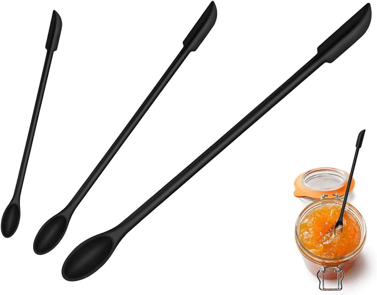 Allecto plus - Set van herbruikbare siliconen spatels voor make-up en koken, zwart