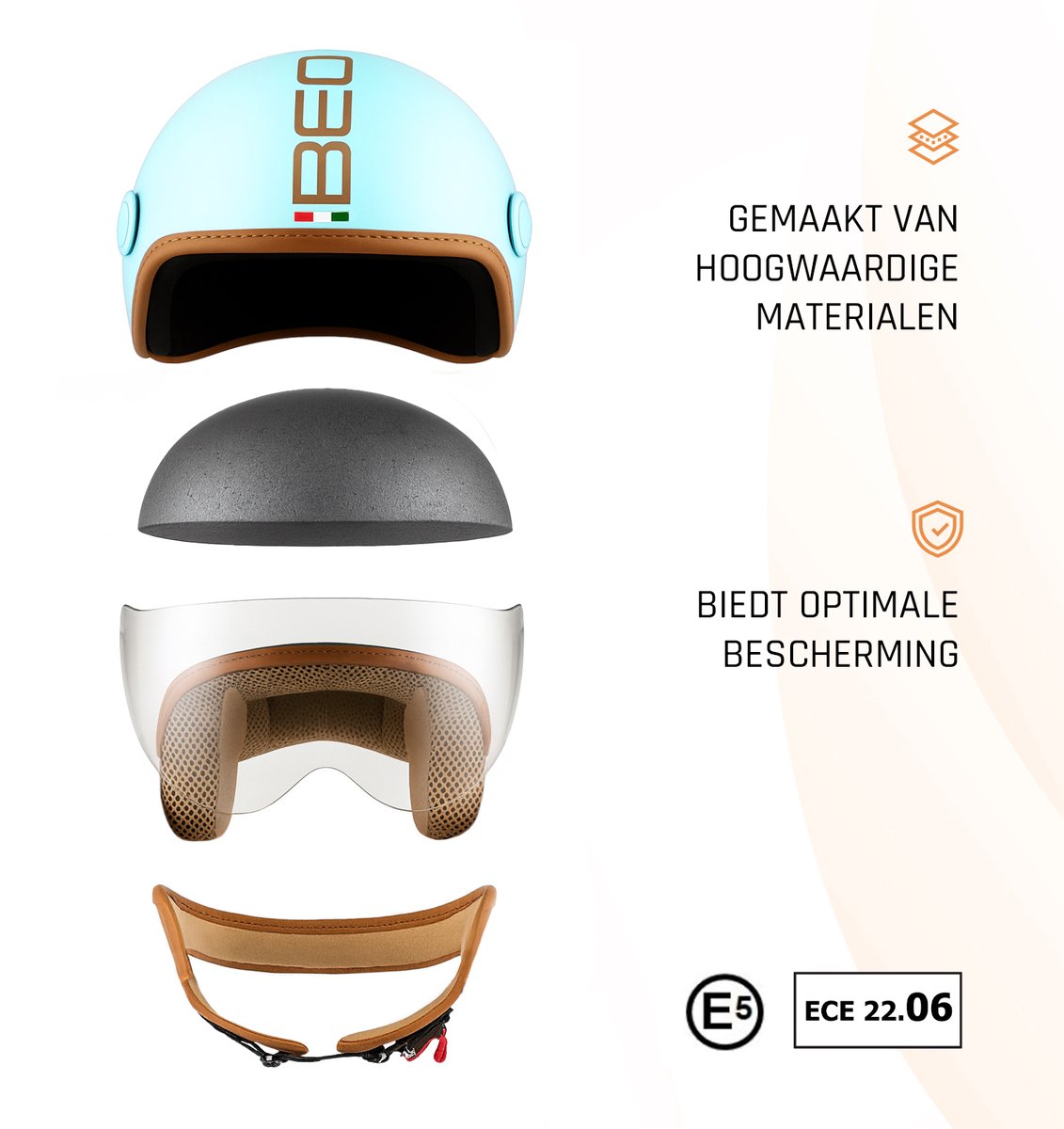 BEON Design Luxe Scooterhelm - Mint Groen - L - Jethelm met Vizier - Motorhelm - Geschikt voor Vespa, Scooter, Brommer, Motor en Snorfiets – foto 6