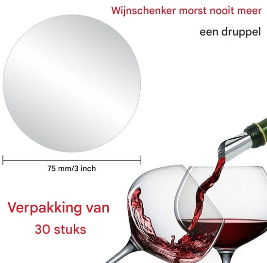 Bec verseur Dussdote - Disque verseur - Aide au versement - Aide au versement anti-goutte - 75 mm - pour fêtes de bouteilles de vin, anniversaires, mariages - 30 pièces