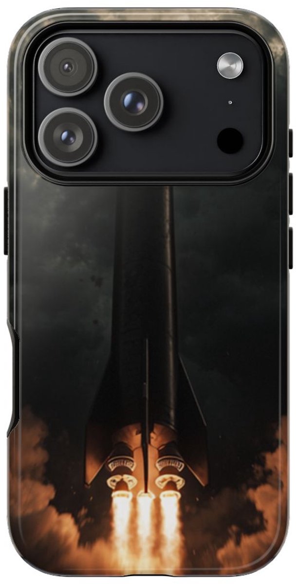 Donkere Raketlancering met Vurige Motoren – Telefoonhoesje Geschikt voor iPhone 17 Pro
