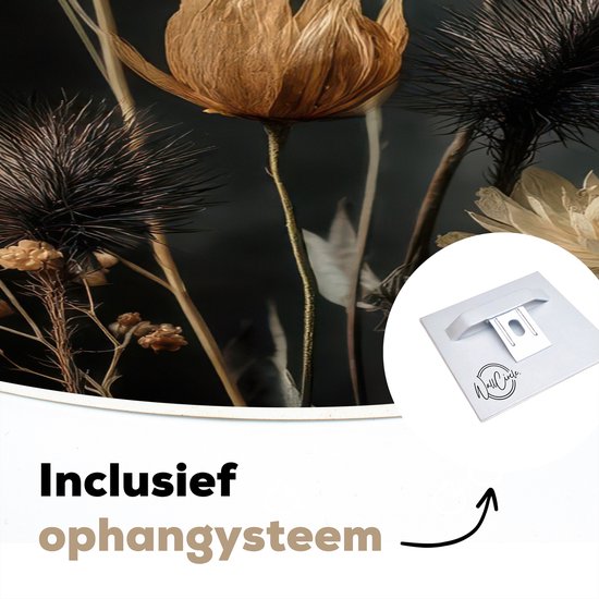 WallCircle® Cercle Mural 60x60 cm - Cercle Mural Bouquet - Fleurs - Clair - Zwart - Décoration murale salon - Décoration murale chambre - Accessoires de décoration de chambre - Tableaux ronds