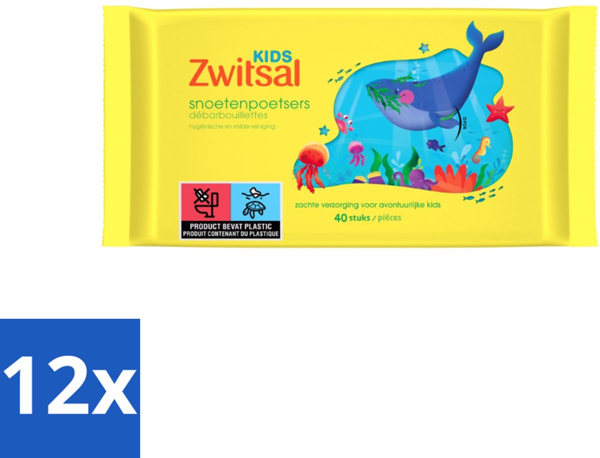 Image of 12 x Zwitsal Kids - Snoetenpoetsers - Voor Handjes en Snoetjes - 40 Doekjes - Zwitsal Kids - Snoetenpoetsers - Babydoekjes - Babyhuid - Zachte Doekjes