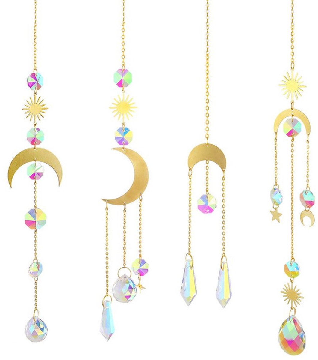 JeiibrZui Kristallen Zonnevanger - Regenboogmaker - Lichtreflectie Met Regenbogen - 4 Stuk - Goud