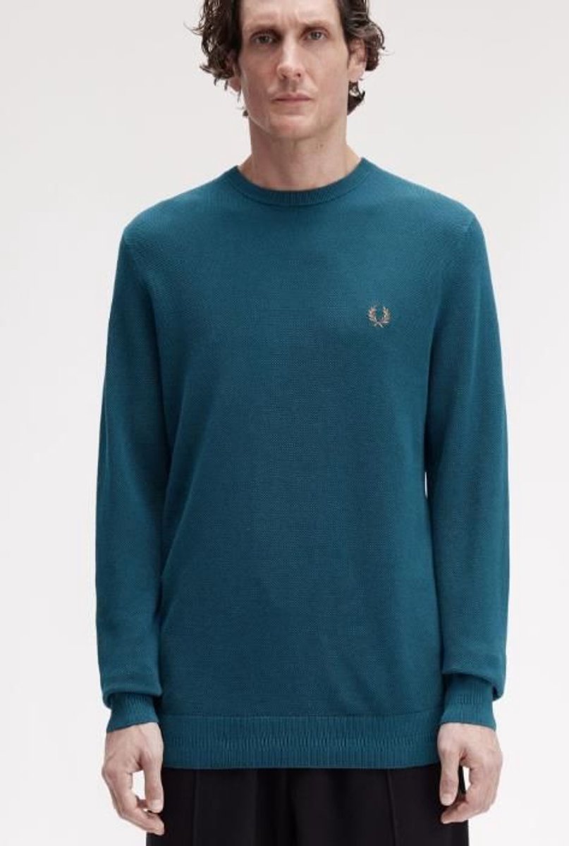 Fred Perry Pique Stitch Jumper Dark Petrol Blauw