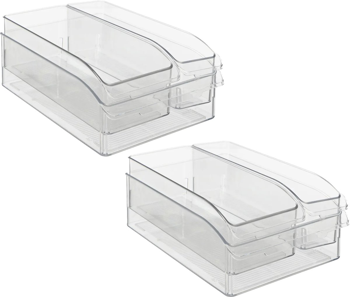 5Five Koelkast/keuken organizers mandjes/bakken - 2x - transparant - kunststof - L30 x H9 - set van 3