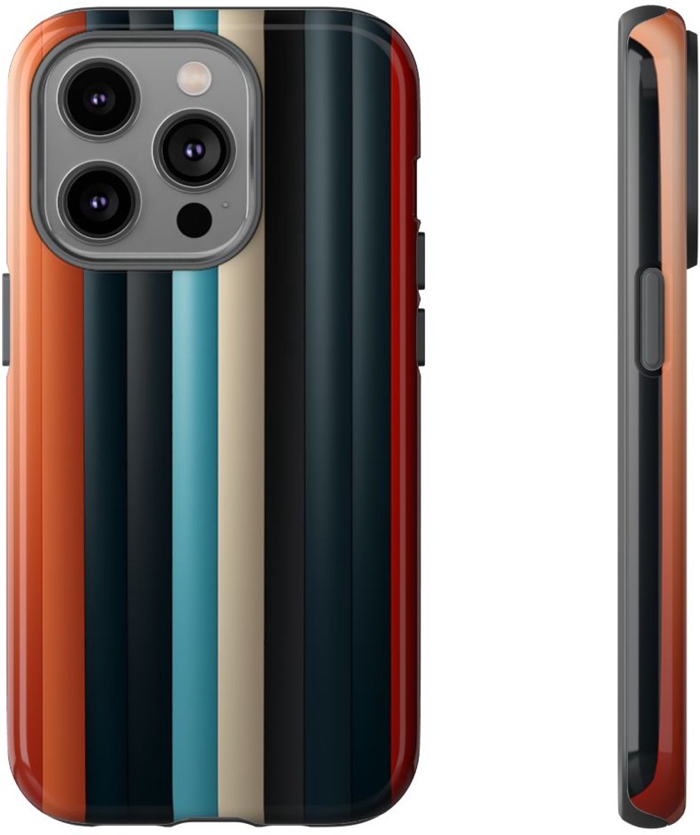 Verticale Streeppatronen in Blauw en Rood – Telefoonhoesje Geschikt voor iPhone 14 Pro