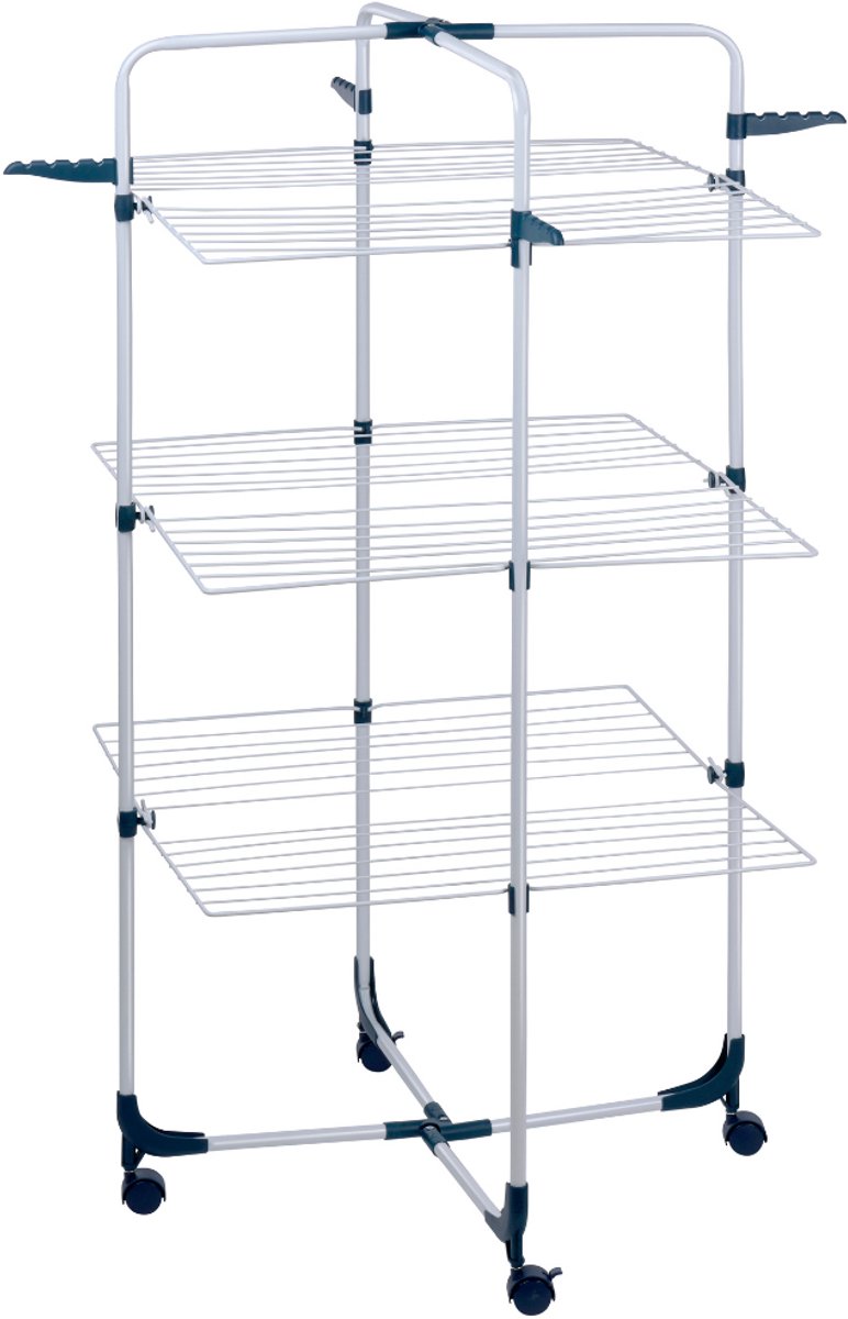 Dirt Devil Droogrek ‑ 30 kg Draagvermogen ‑ 3 Niveaus met 6 Plateaus ‑ 30 meter Lijnlengte ‑ 4 Haken voor Kledinghangers ‑ Wieltjes