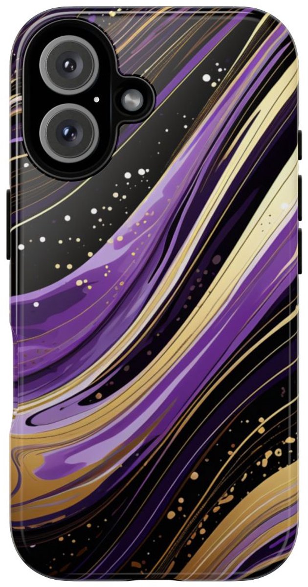 Paarse en Gouden Abstracte Krullen – Telefoonhoesje Geschikt voor iPhone 16