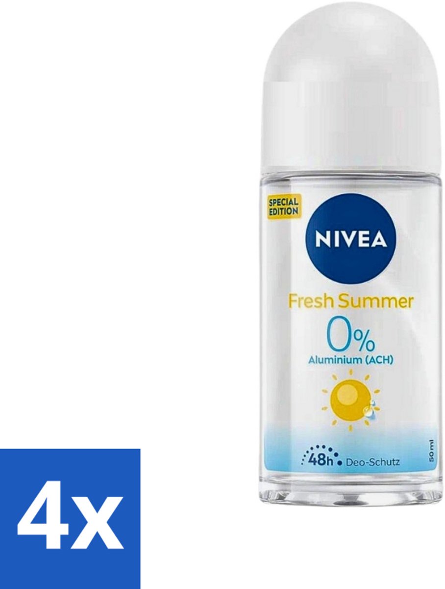 4 x Nivea - Deo Roll-On - Fresh Summer - Special Edition - 50 ml - NIVEA Fresh Summer Roll-On - 48 Uur Bescherming - Zomergeur - Anti-transpirant - Zweet En Geur