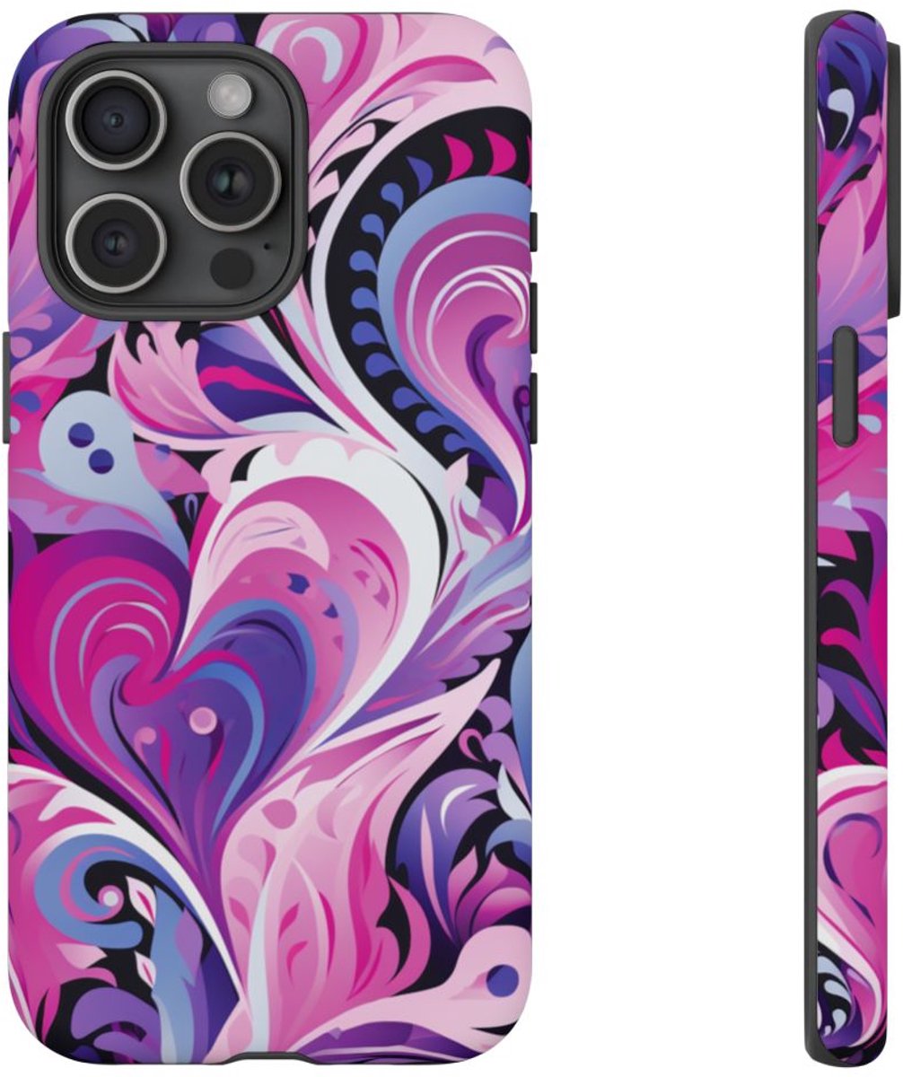 Roze en Paarse Hartjeswerveling – Telefoonhoesje Geschikt voor iPhone 15 Pro Max