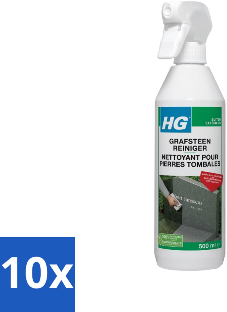 10 x HG Grafsteenreiniger 500 ml - Grafsteen Reinigen - Natuursteen Reinigen - Grafsteen Onderhoud - Grafsteen Beschermen - Vuil Verwijderen
