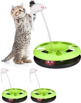 relaxdays 3 x kattenspeelgoed muis - groen - kattenspeeltje - speelgoed  kat springveer