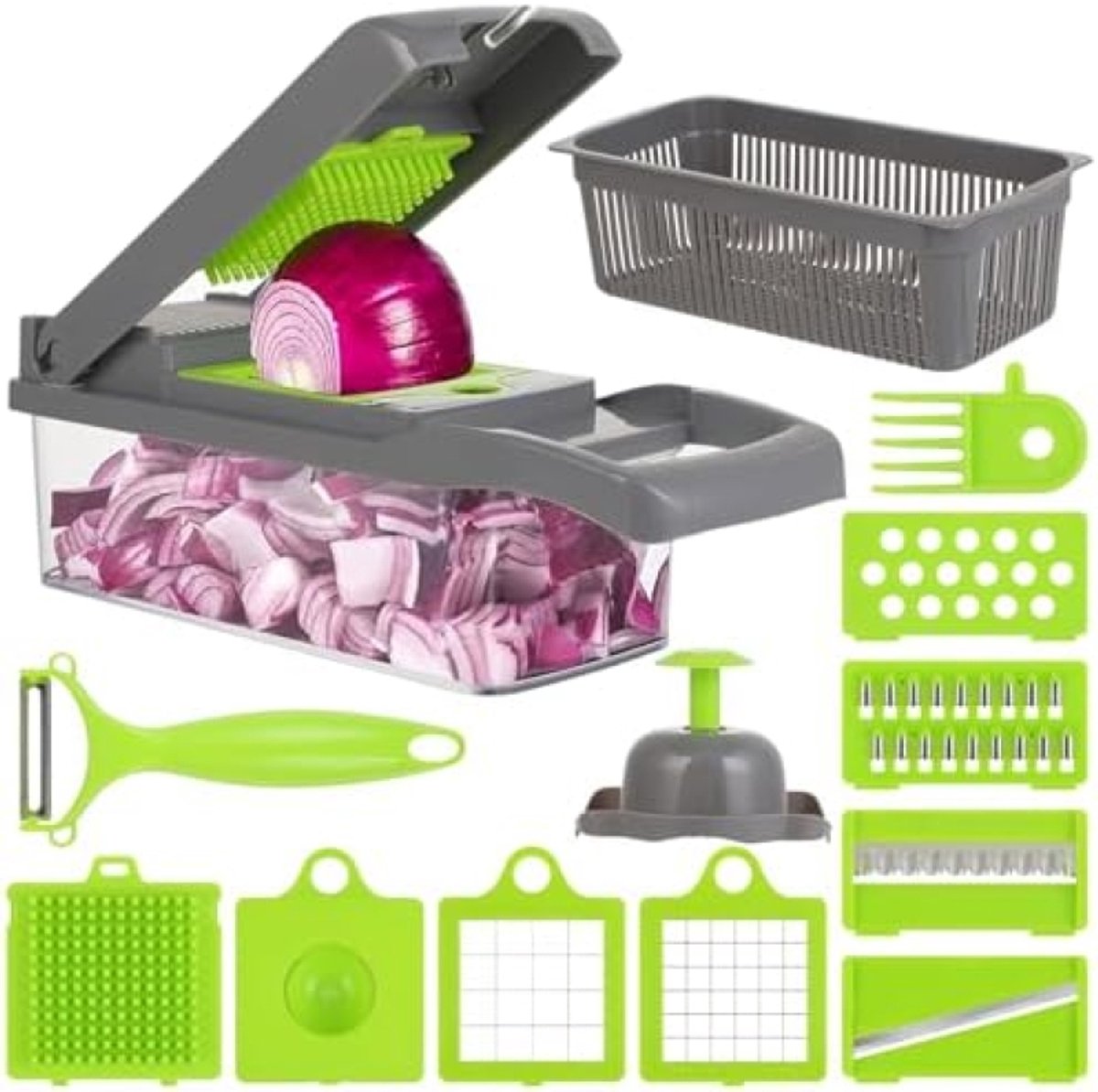 PromoHome Multifunctionele Groentesnijder - 14-delige Set met Scherpe Messen