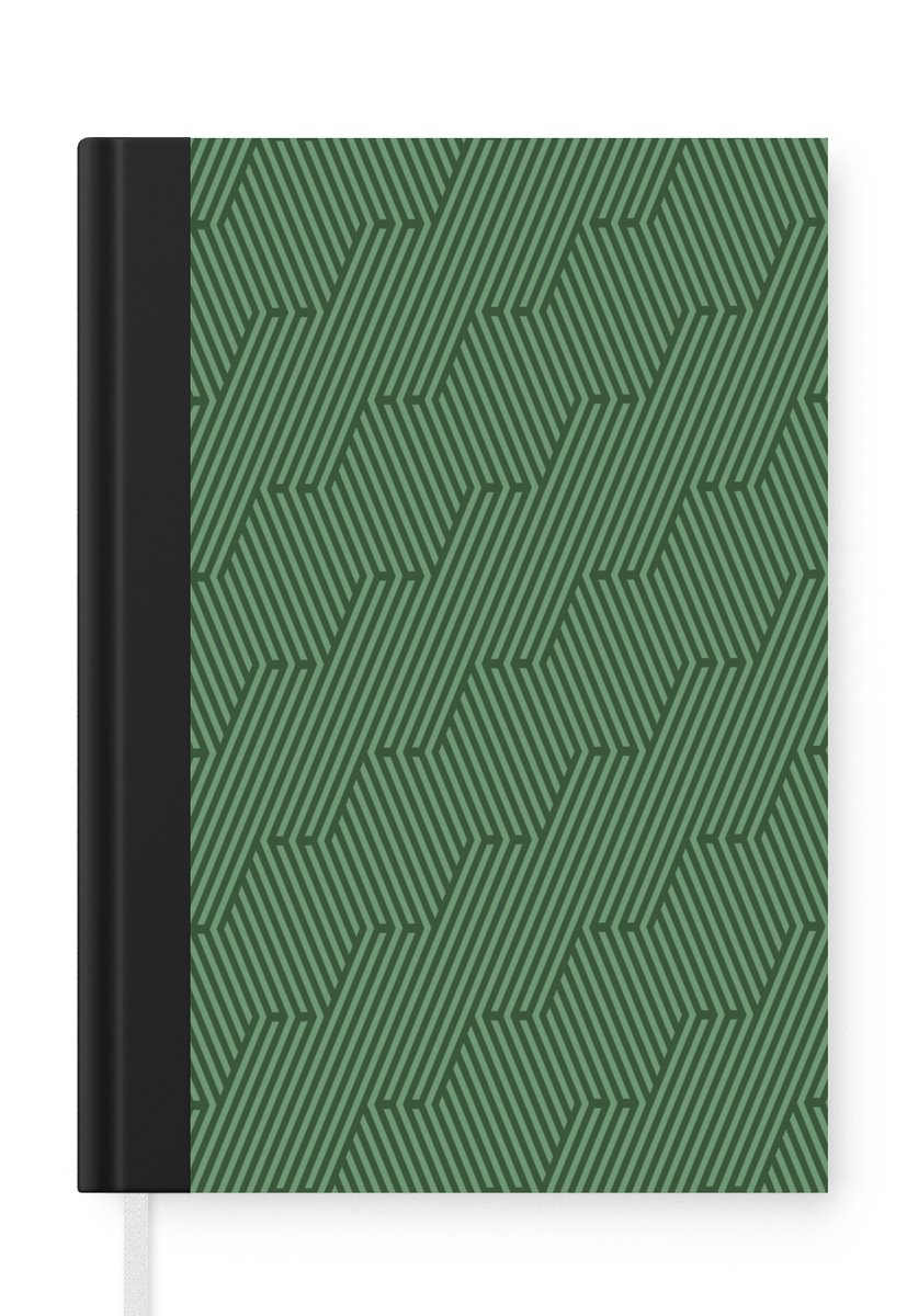 Notitieboek - Schrijfboek - Groen - Strepen - Patroon - Notitieboekje klein - A5 formaat - Schrijfblok