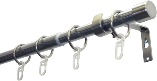 Ensemble de tringles à rideaux GARDINIA, 1 rail, Ø 19/16 mm, Tringle à rideaux, Extension bidirectionnelle, 120-190 cm, Aspect inox
