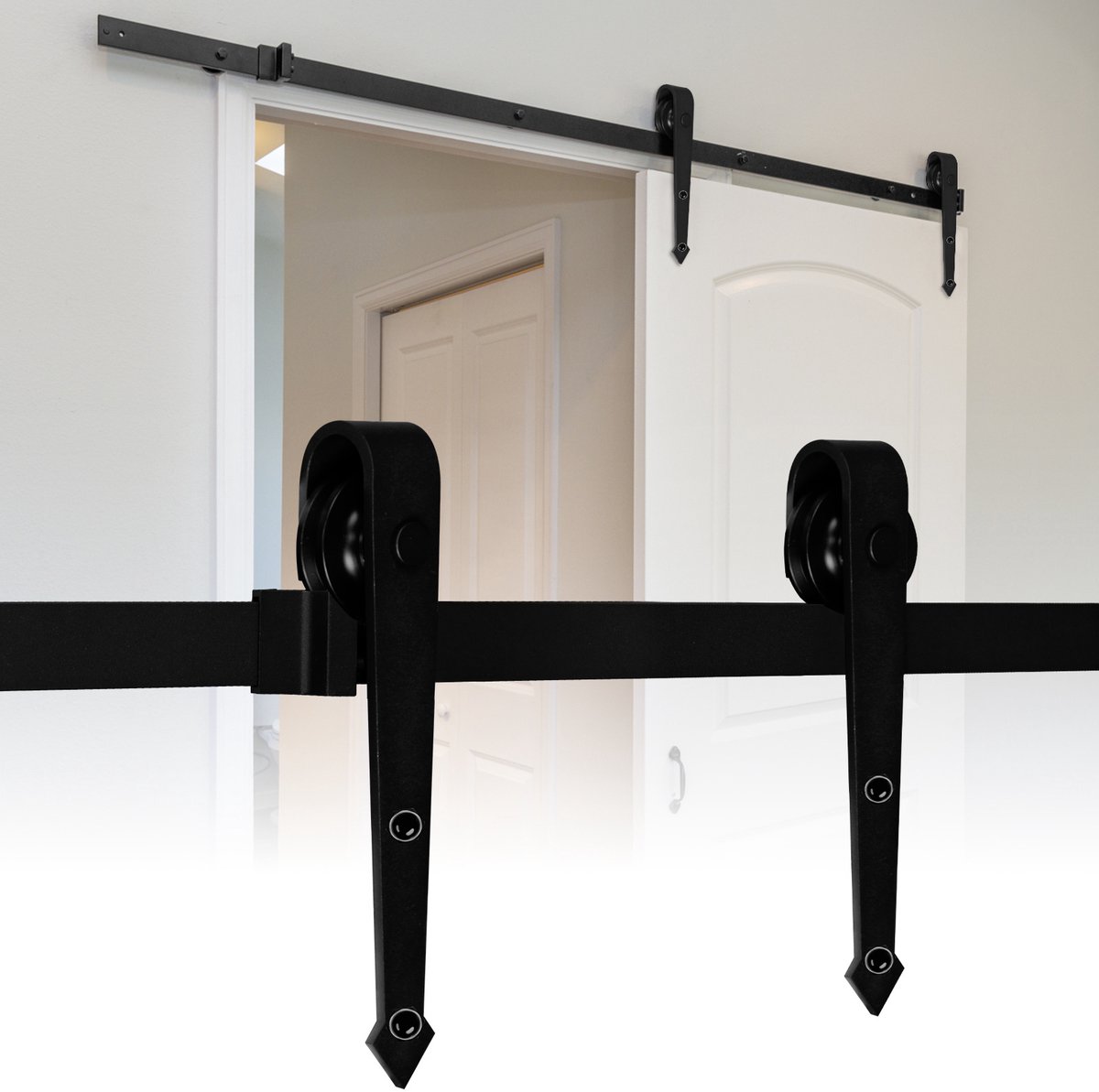 Schuifdeursysteem Complete set Schuifdeuren Loftdeur voor Houten deur met deurgeleider Zwart 363 cm rail Pijl