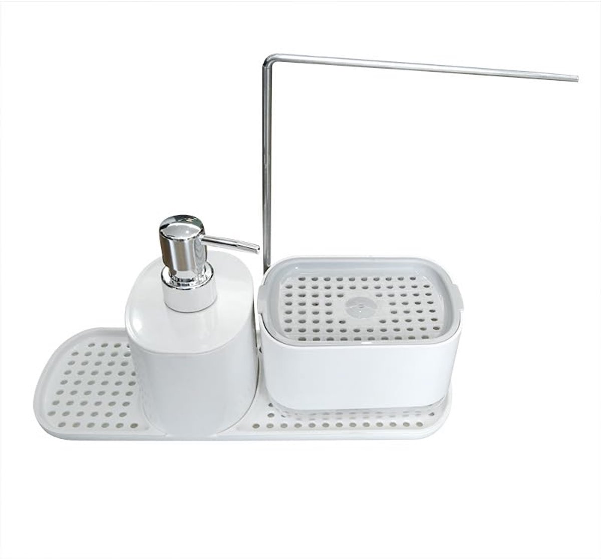 4-in-1 Keuken Zeepdispenser met Afdruipbak en Sponshouder - Vaatwasmiddel Organizer