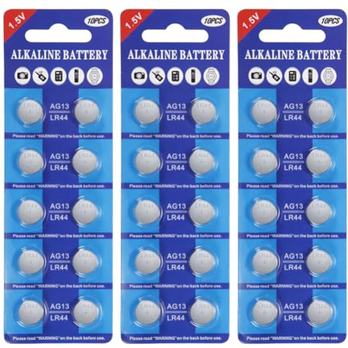 30 stuks AG13 LR44 1,5 V Alkaline Knoopcelbatterijen - Mercury Vrij