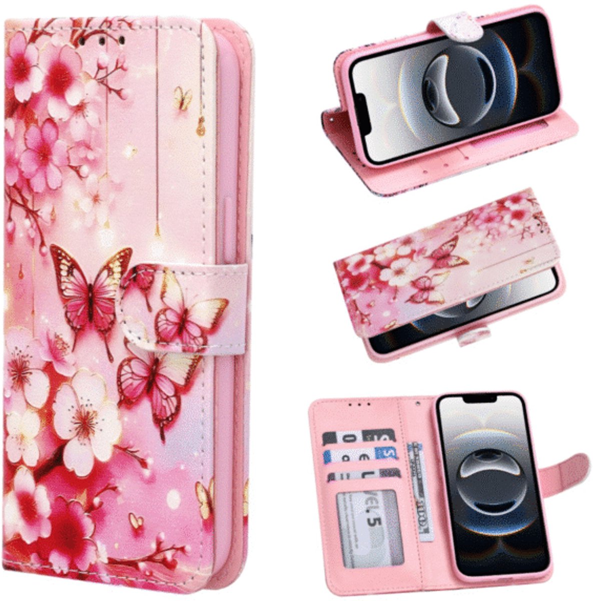 Casemania - Bookcase - iPhone 17 - Bloemen Vlinder Rood