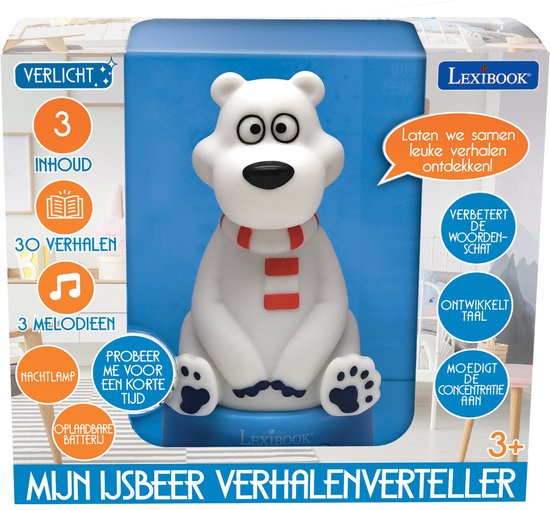 3D-ontwerp Polar Bear verhalenverteller met nachtlampje, muziek en kleurverandering 17cm (Dutch) — afbeelding 4
