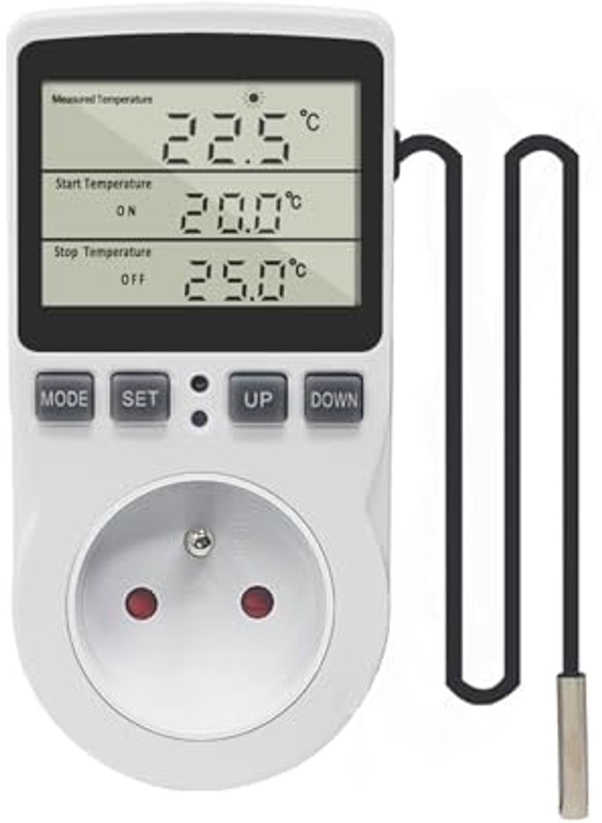 Digitale Temperatuurregelaar met Thermostaat voor Verwarming en Koeling - LCD Stopcontact met Timerfunctie